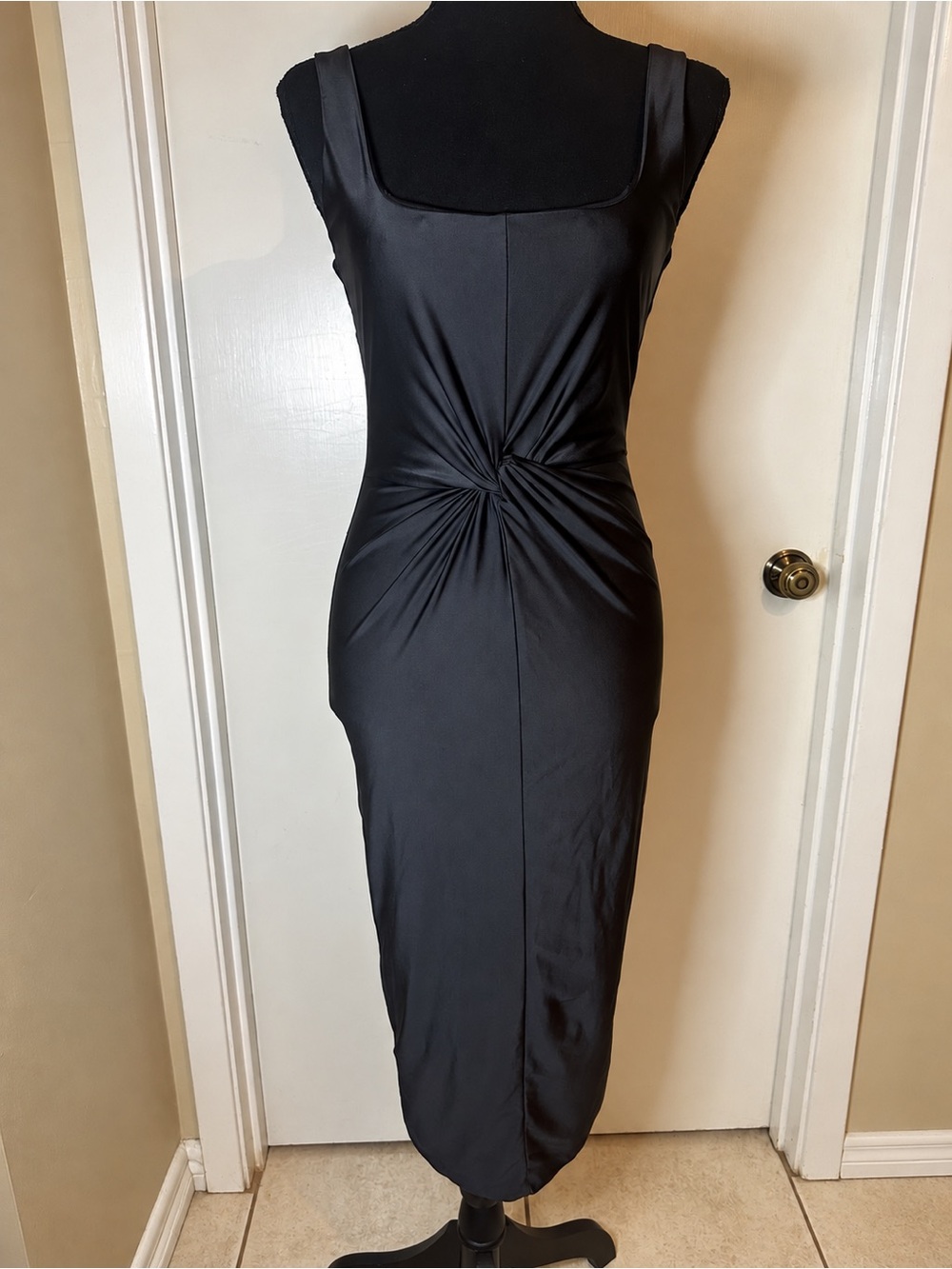 Good American Twist Waist Black Bodycon Midi Dress Size S